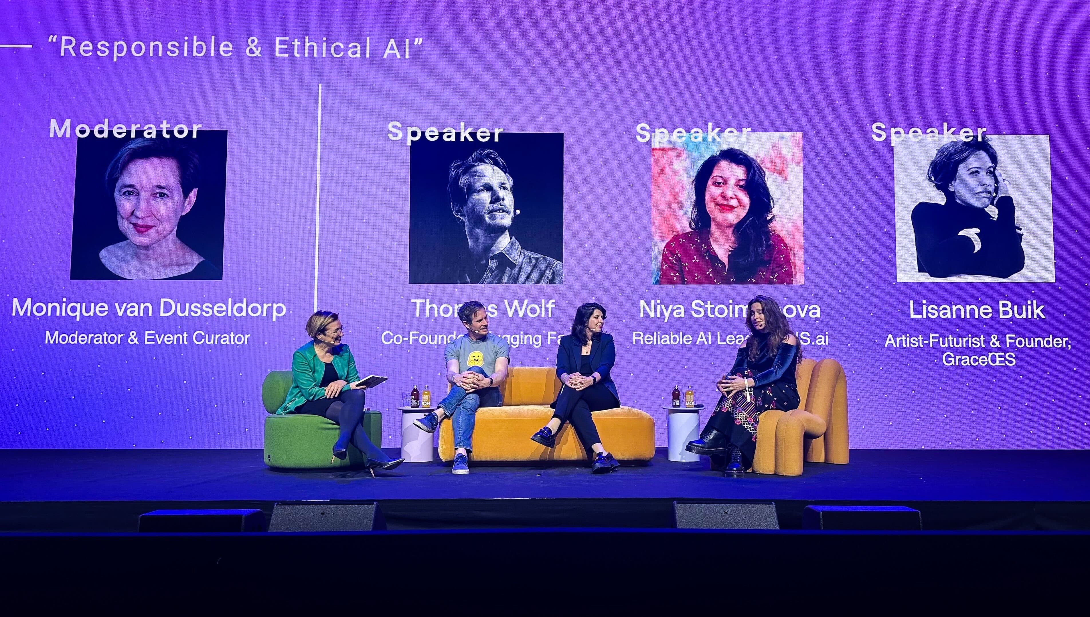 Niya Stoimenova speaking on stage